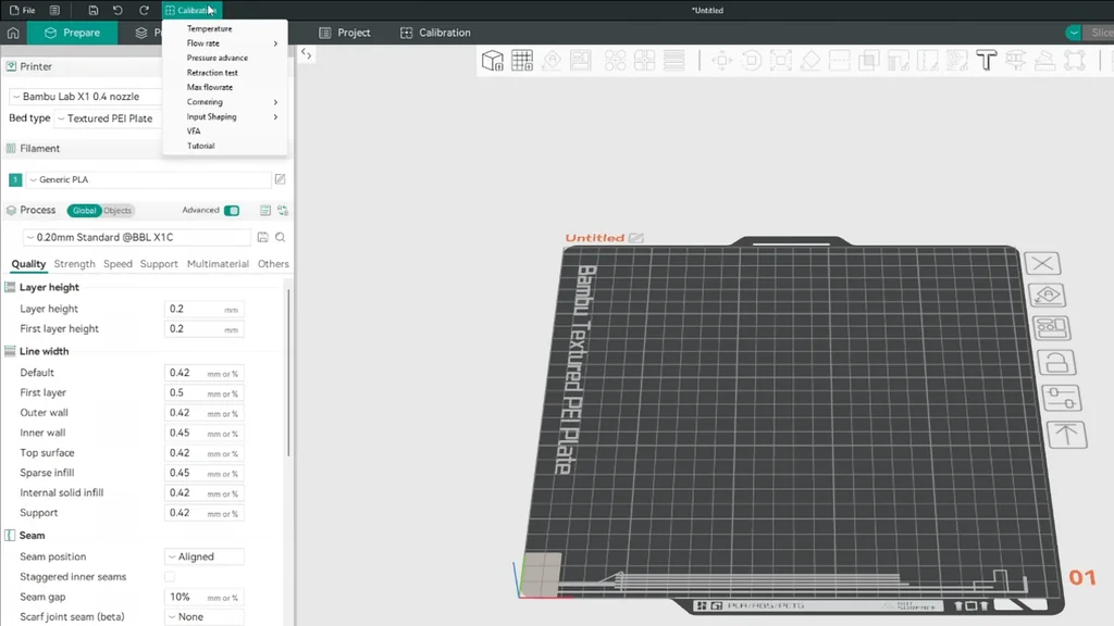 Orca Slicer calibration menu interface