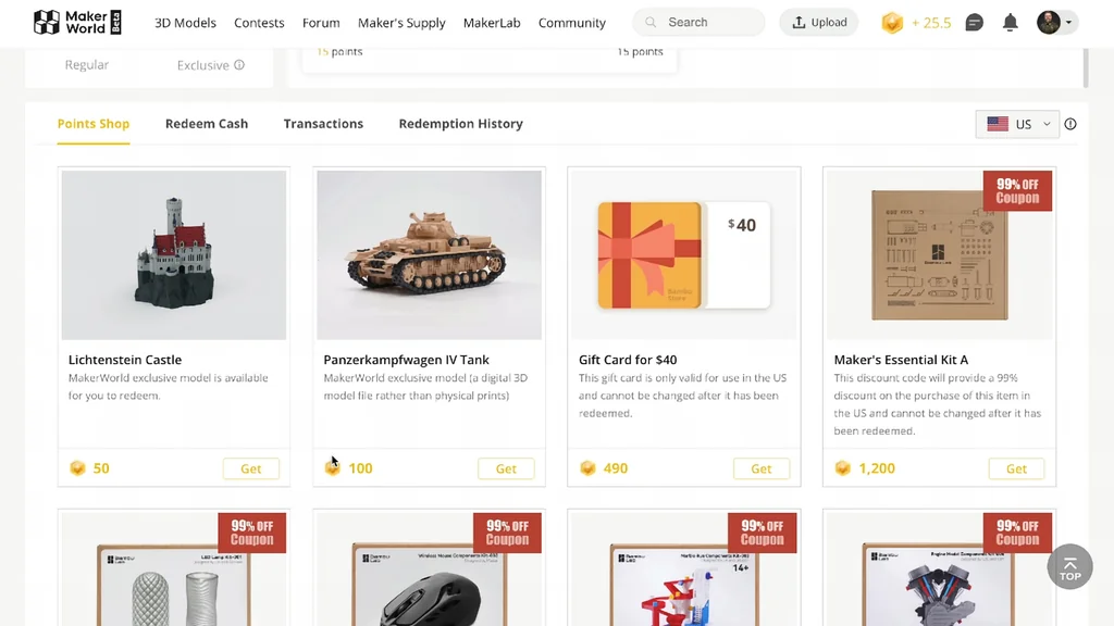 Makerworld points shop
