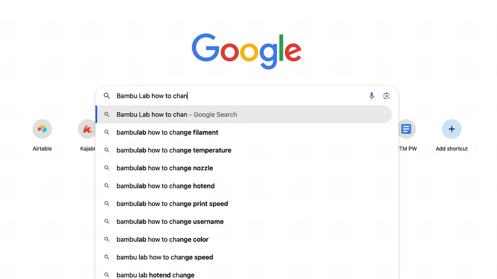 Google search for filament issues