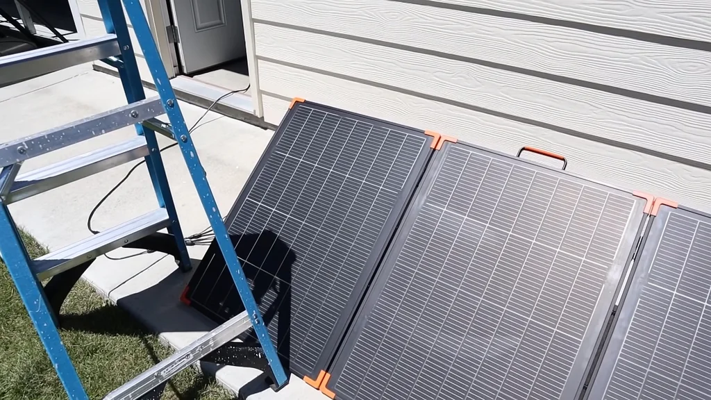 Solar panels mounted on a ladder for angle testing