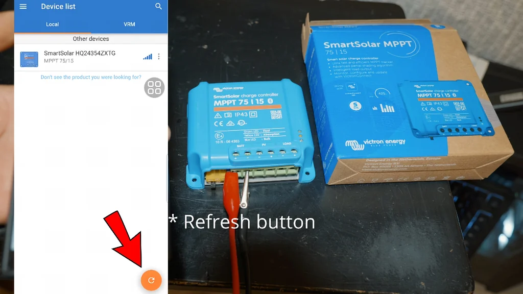 VictronConnect app interface showing device discovery