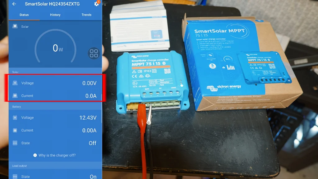 App dashboard showing solar charging status