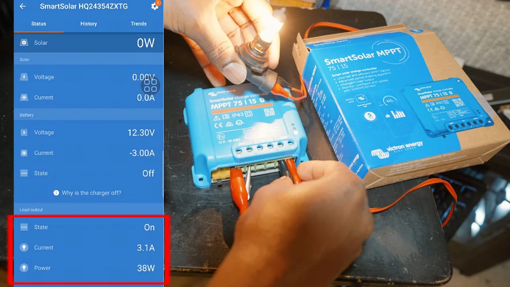 Testing the load output with a light bulb
