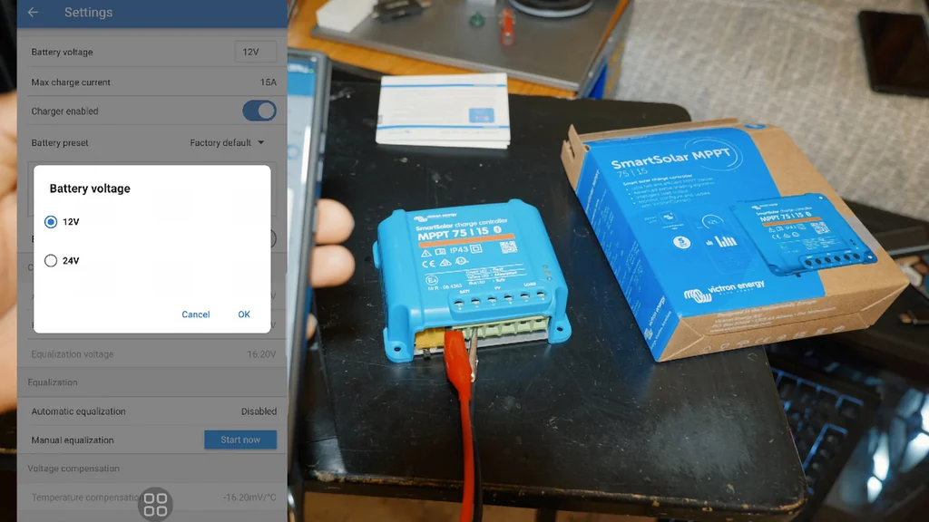 Battery voltage and chemistry settings in the app