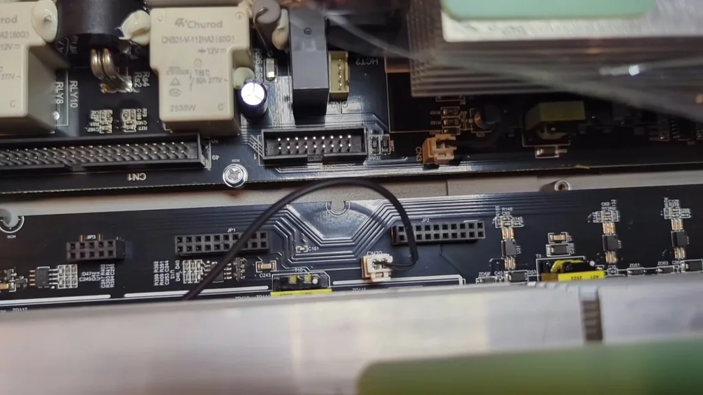 Close-up of various wire connectors on the inverter circuit board.