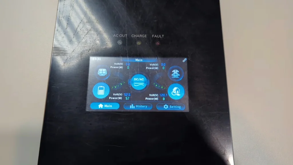 Inverter display showing a low power output reading.