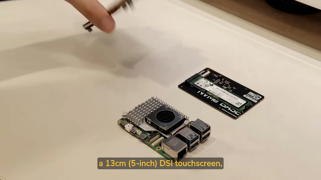 Raspberry Pi 5 and M.2 SSD adapter components