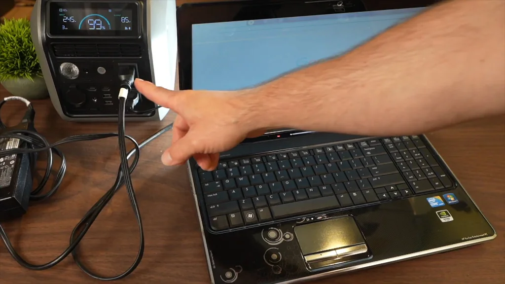 Laptop powered by the unit during test
