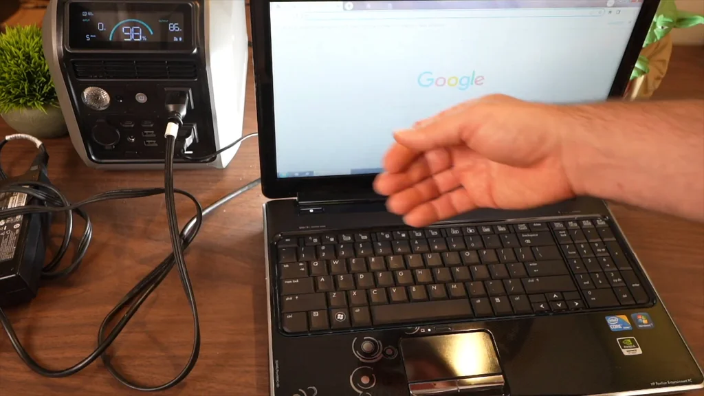 Laptop powered by the unit