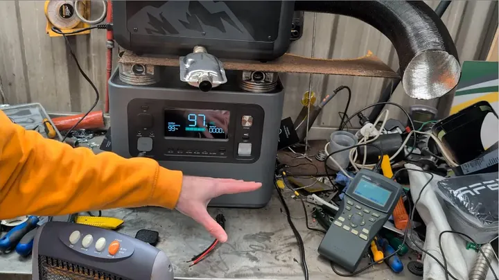 Digital oscilloscope displaying clean AC pure sine wave connected to power station output panel