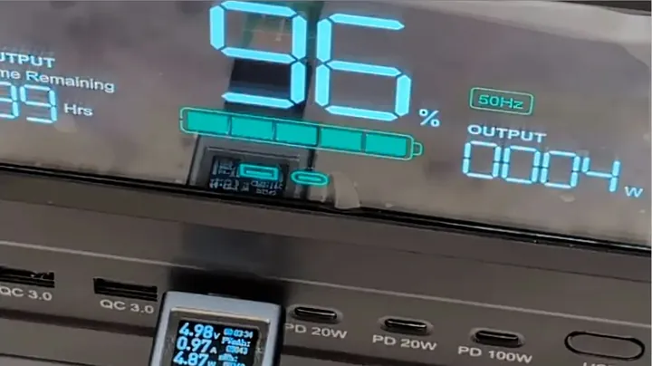 Inline USB meter showing 2.0 amp current draw at 5.0 volts output