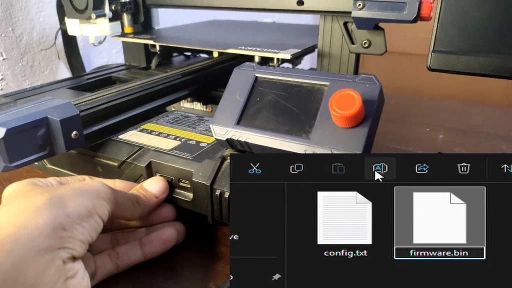 Inserting a USB drive to flash the printer firmware