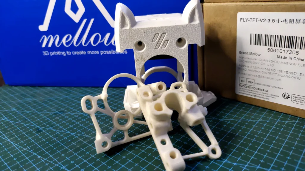 Table with 3D printed parts and new upgrade components