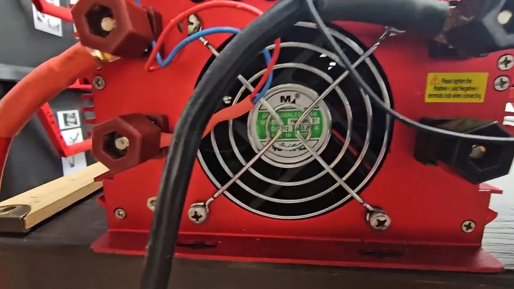 Digital display showing 12.5V battery voltage on the inverter setup.