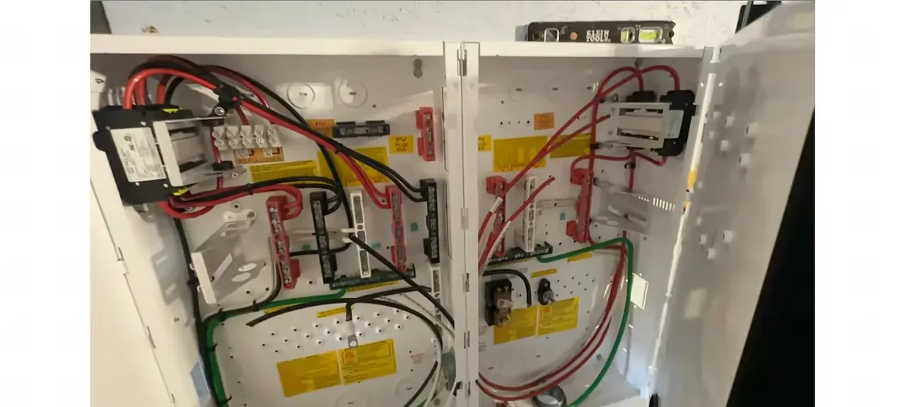 Electrical panel layout with breakers and wiring