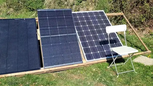 BougeRV bifacial solar panel with reflective backing setup