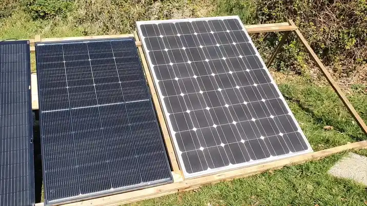 BougeRV bifacial solar panel with reflective backing in full sun