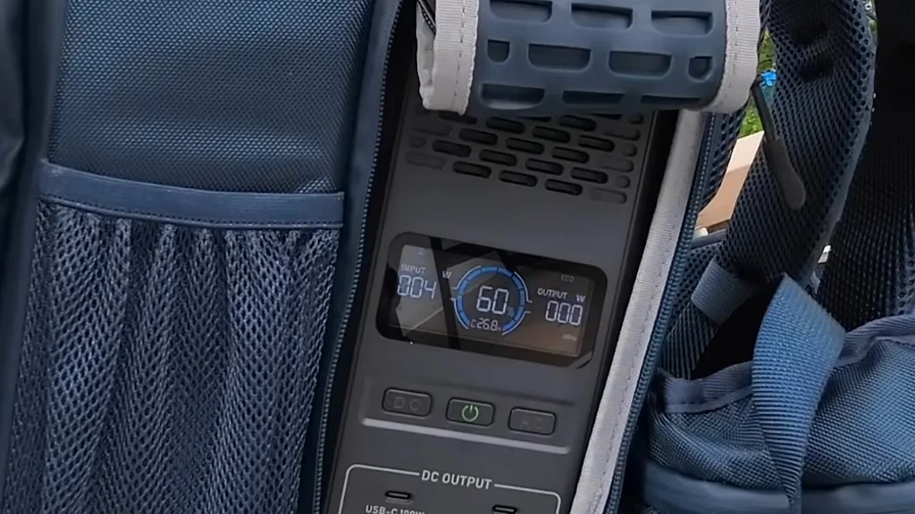 Portable power station display showing charge