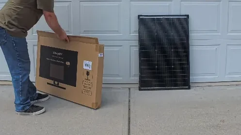 Removing protective foam from the solar panel edges
