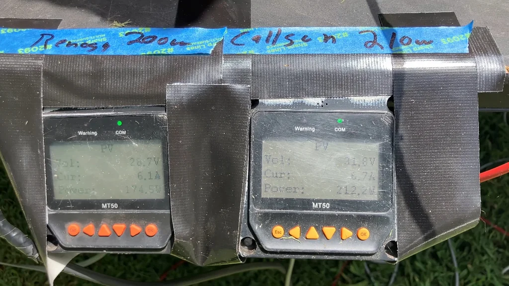 MT50 charge controller displays showing power readings