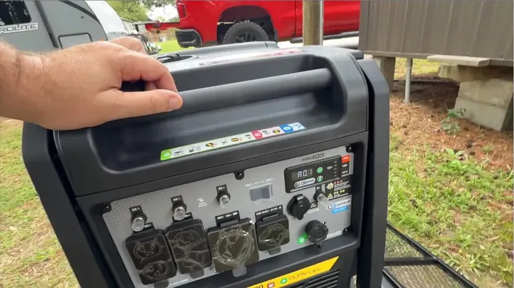 Champion 6500-watt inverter generator running outside during its break-in phase