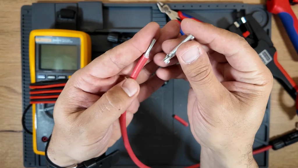MC4 crimping tool held in position