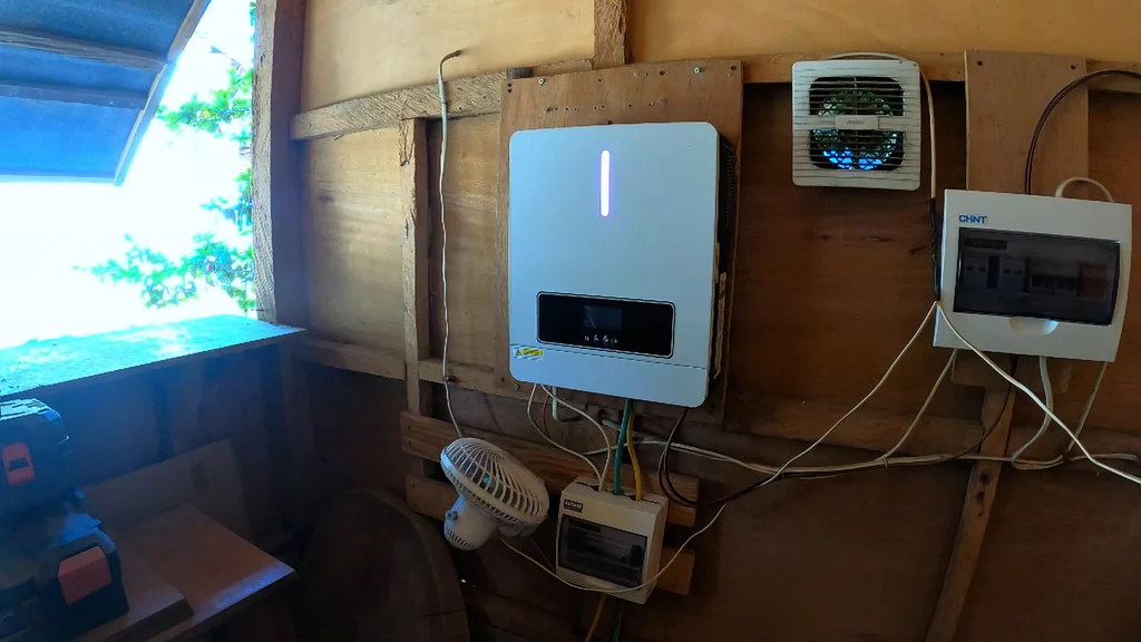 ECGSOLAX hybrid inverter mounted on a wall.
