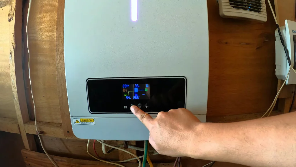Close-up of the inverter control panel buttons.