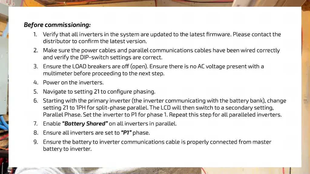 Inverter display screen showing system status.
