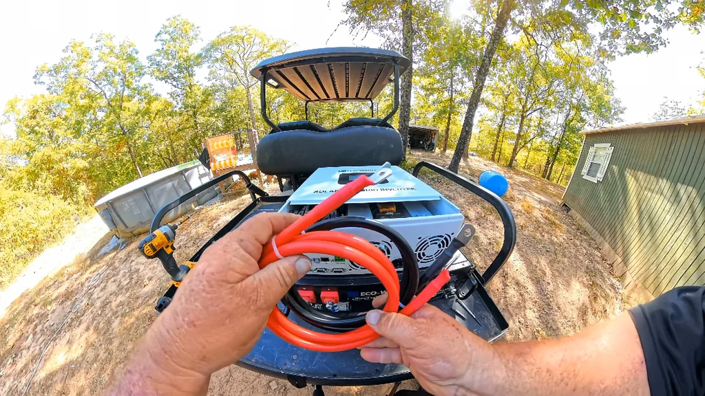 Hand touching the Eco-Worthy battery casing
