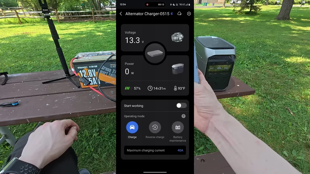 Smartphone app showing charging settings