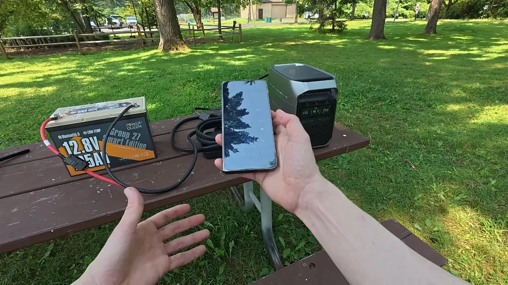 User holding smartphone outdoors