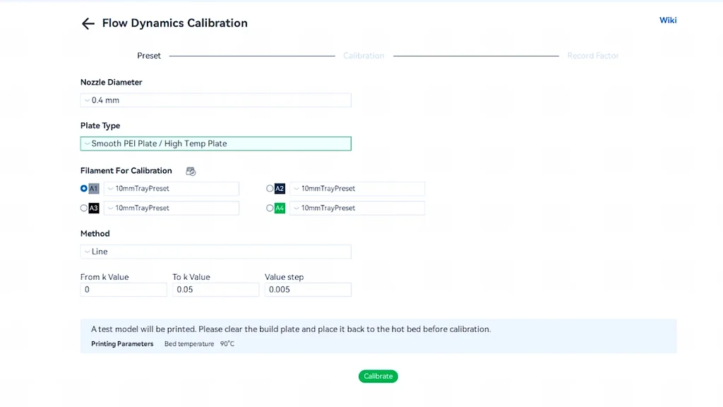 Flow Dynamics Calibration settings interface