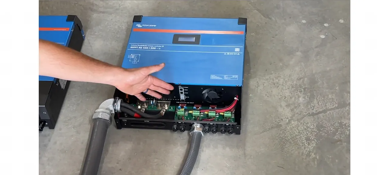 Close-up of the battery wiring terminals
