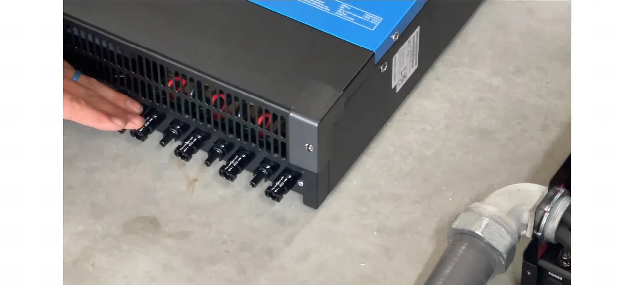 Close-up of the inverter housing and connector layout