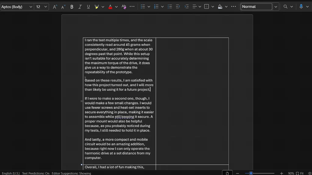 Project report text on a computer screen