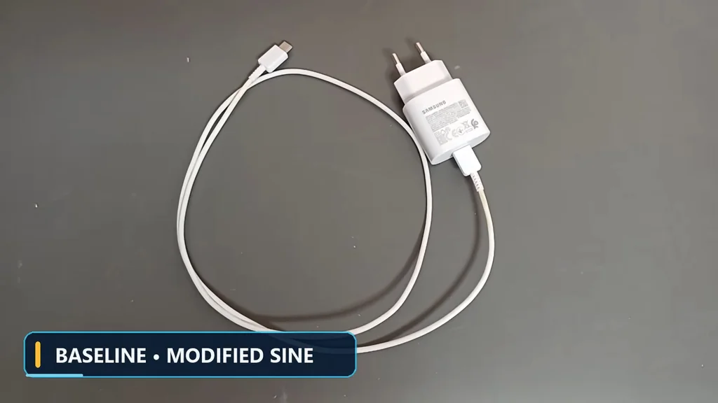 Samsung USB charger connected to the test setup