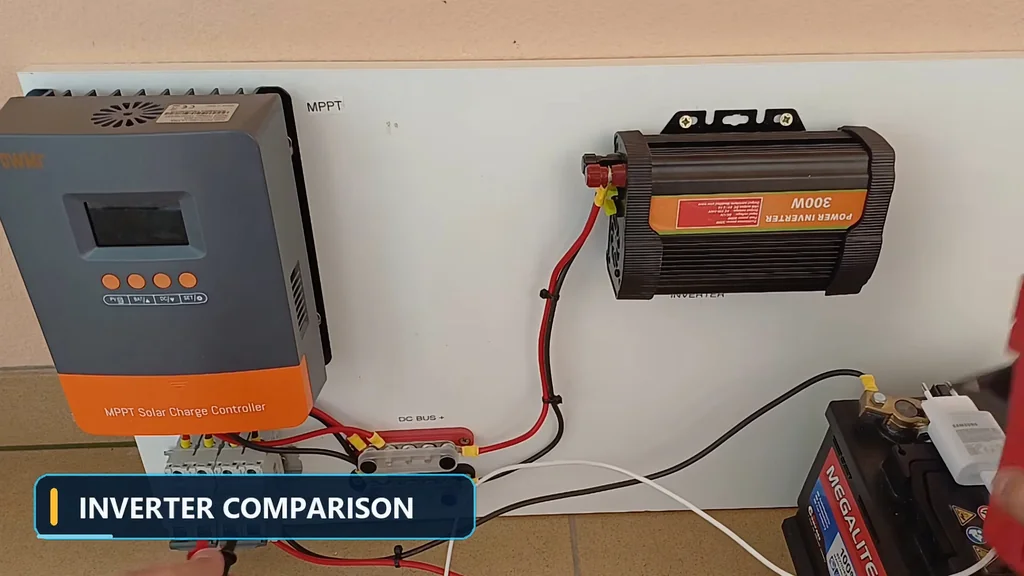 Setup showing the MPPT controller and the power inverter