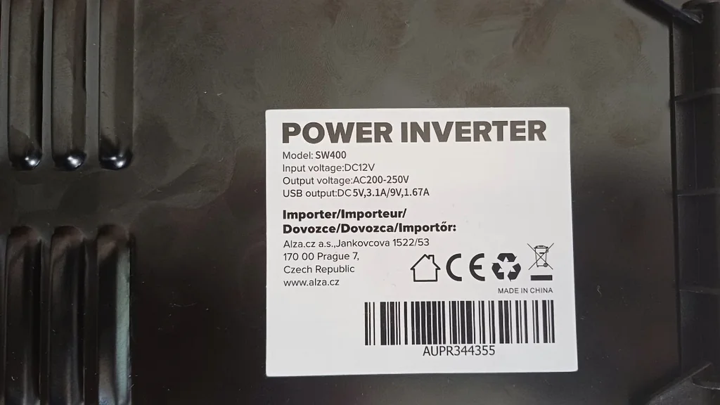 Close-up of the SW400 inverter specification label