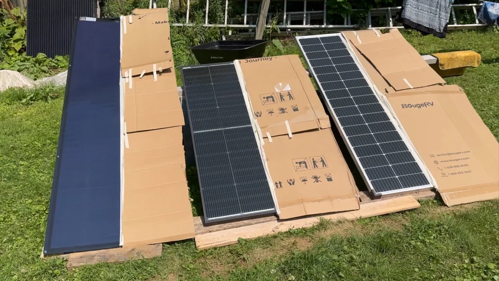 Solar panels set up with cardboard shade