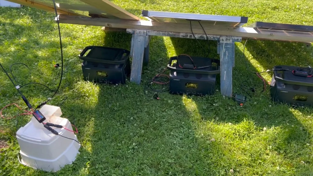 Solar panels connected to portable power stations