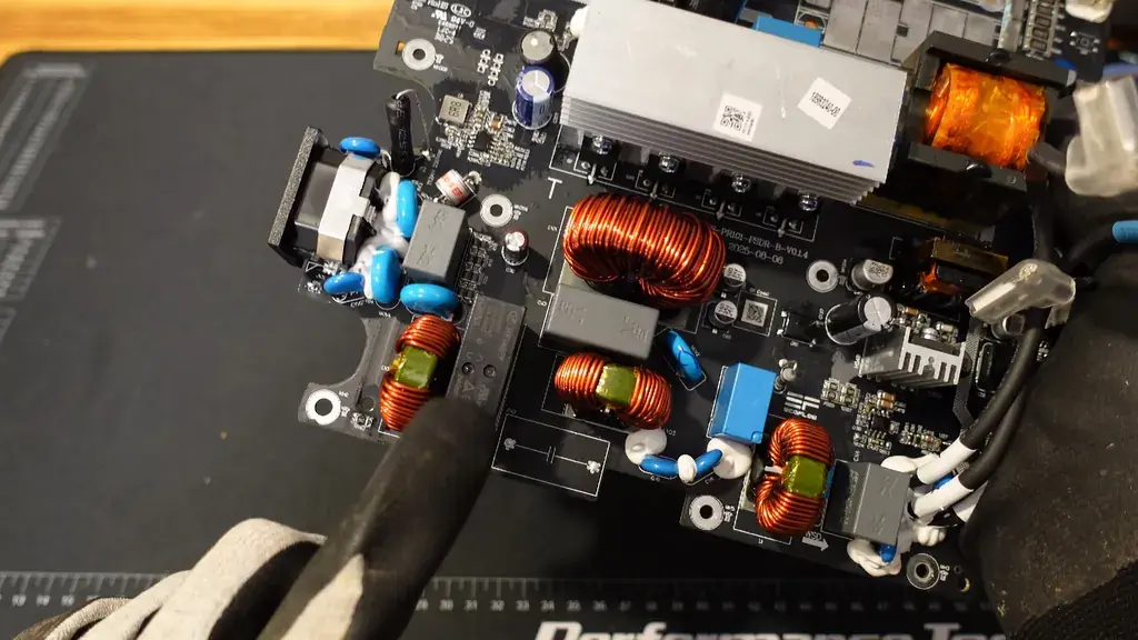 Relays and ribbon cable on the back of the front panel