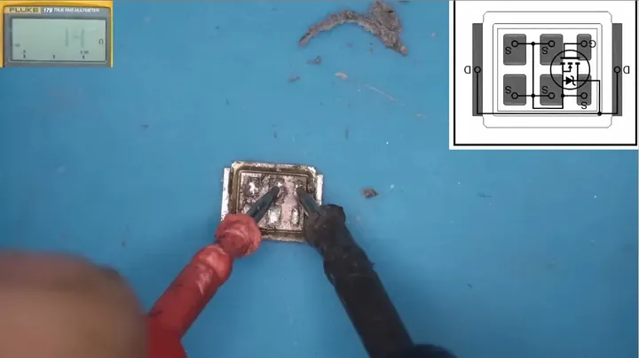 Probing desoldered MOSFET with multimeter test leads to check resistance