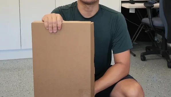 Opening the box with tools on the floor