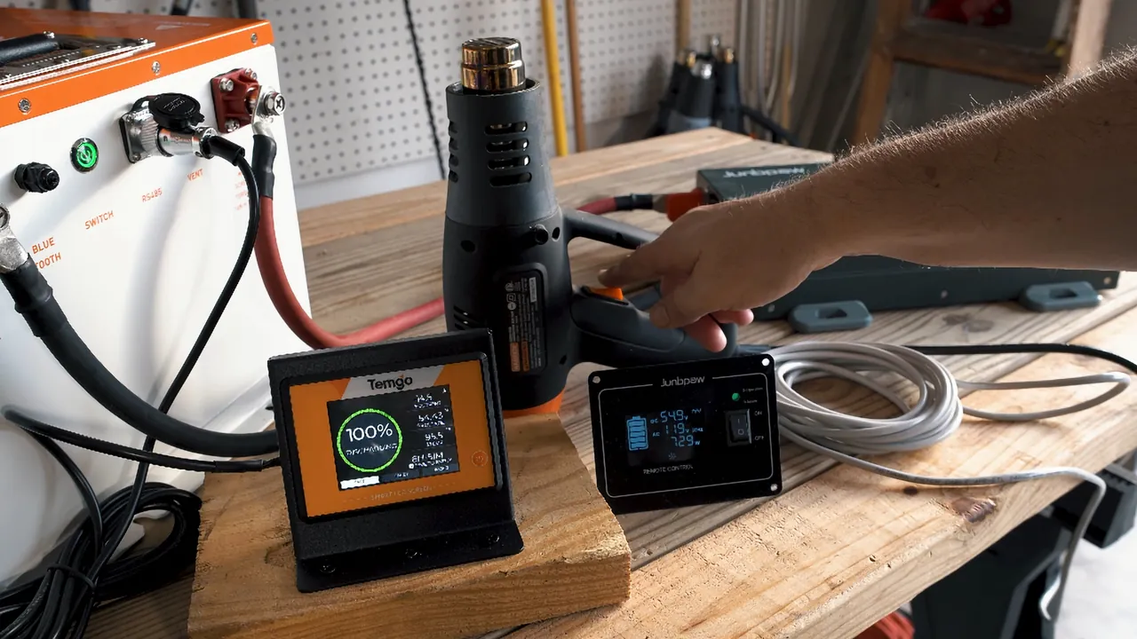 Heat gun connected to the battery system.