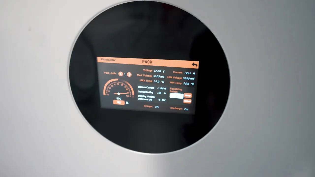 Battery unit positioned on a metal shelf.