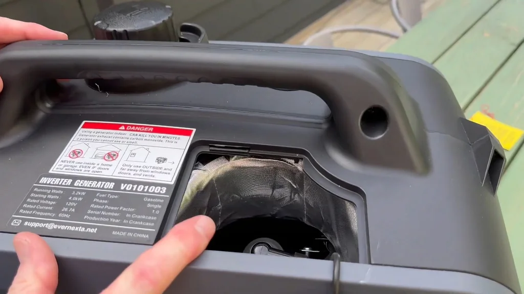 Close up of the air filter and label