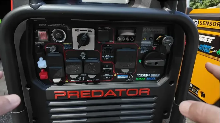 Detailed close-up of the Predator front control panel with outlets, switches, and digital display