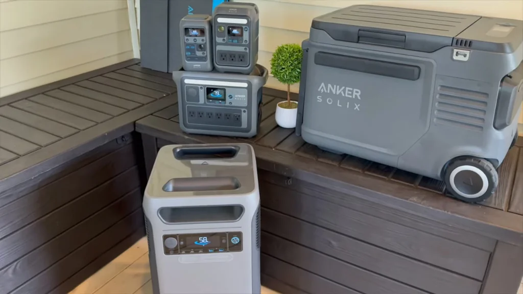 Anker SOLIX power station connected to portable fridge