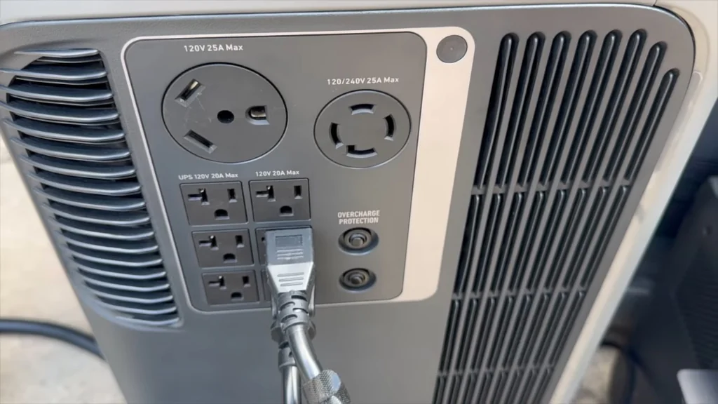 Close-up of AC power outlets on the power station